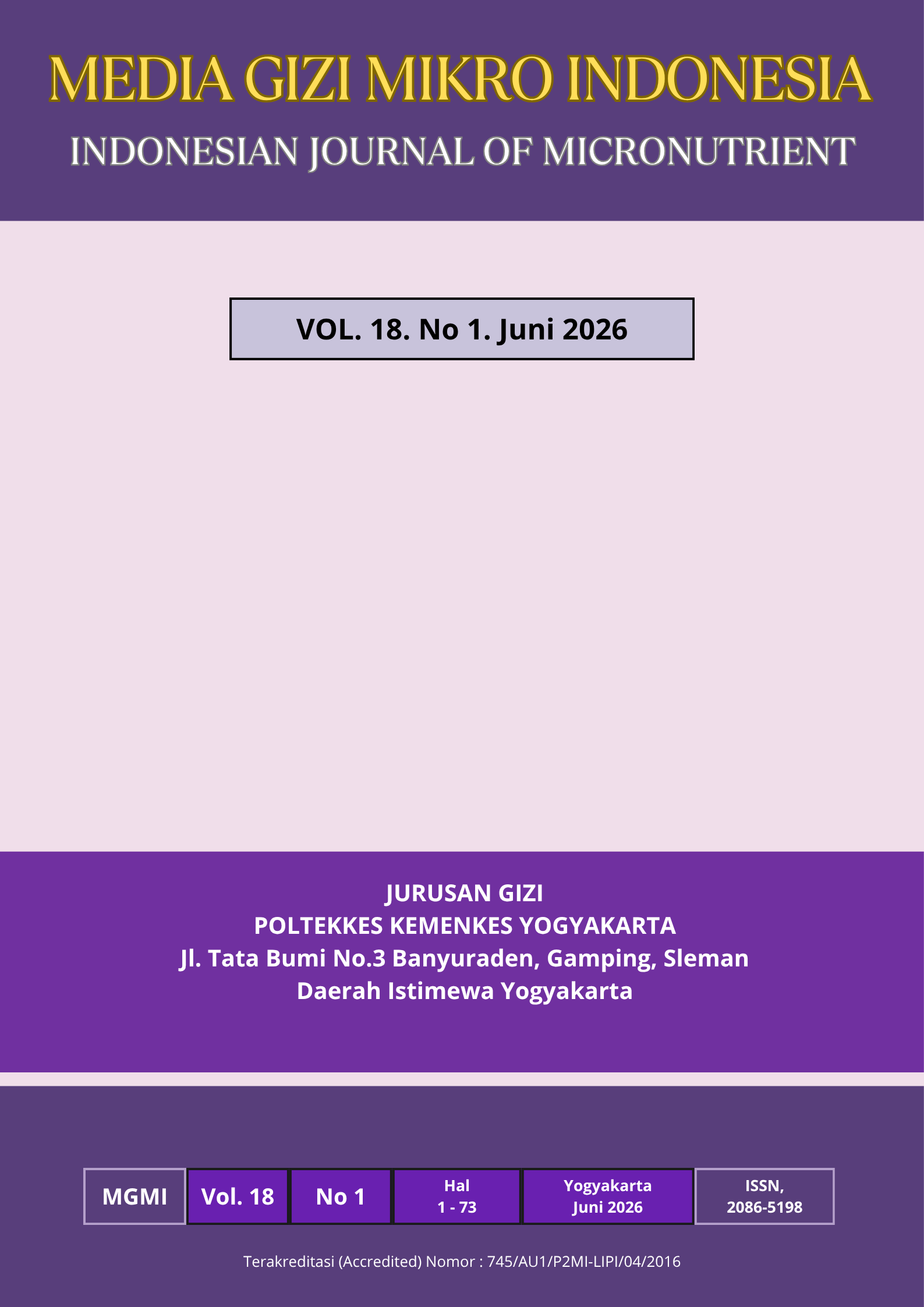 					View Vol. 18 No. 1 (2026): Media Gizi Mikro Indonesia (MGMI)
				
